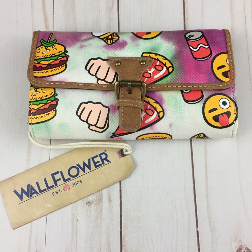 Wallflower Fun Emoji Trifold Wallet with Brown Accents NWT